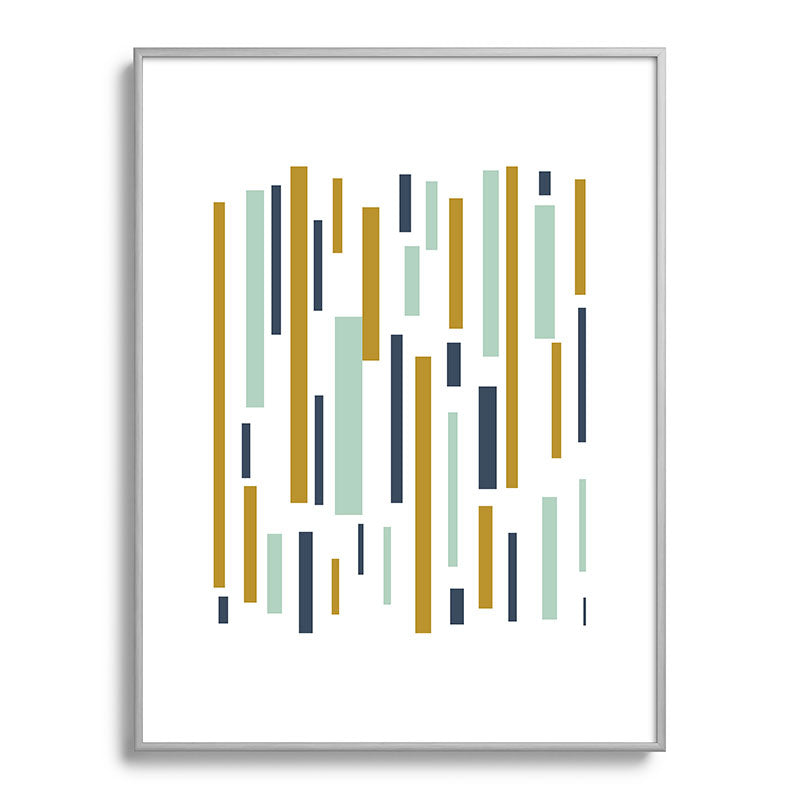 Interrupted Lines Mid-Century Modern Minimalist Pattern in Navy Blue, Teal Mint, Gold Mustard, White Framed Art Print Gallery Image 135