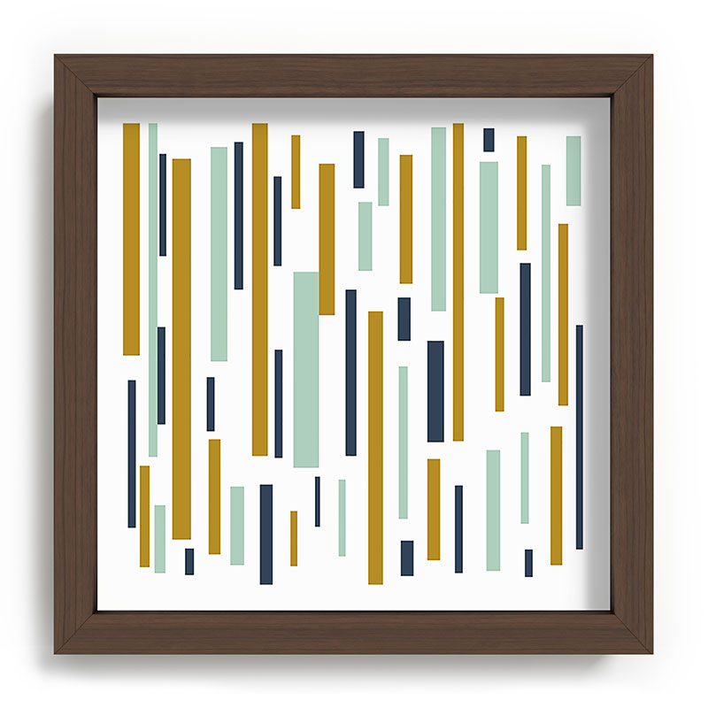 Interrupted Lines Mid-Century Modern Minimalist Pattern in Navy Blue, Teal Mint, Gold Mustard, White Framed Art Print Gallery Image 98