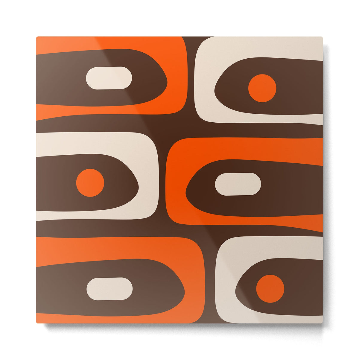 Retro 70s Aesthetic Abstract Mid Century Modern Minimalist Piquet Pattern Brown and Orange Metal Print Gallery Image 5