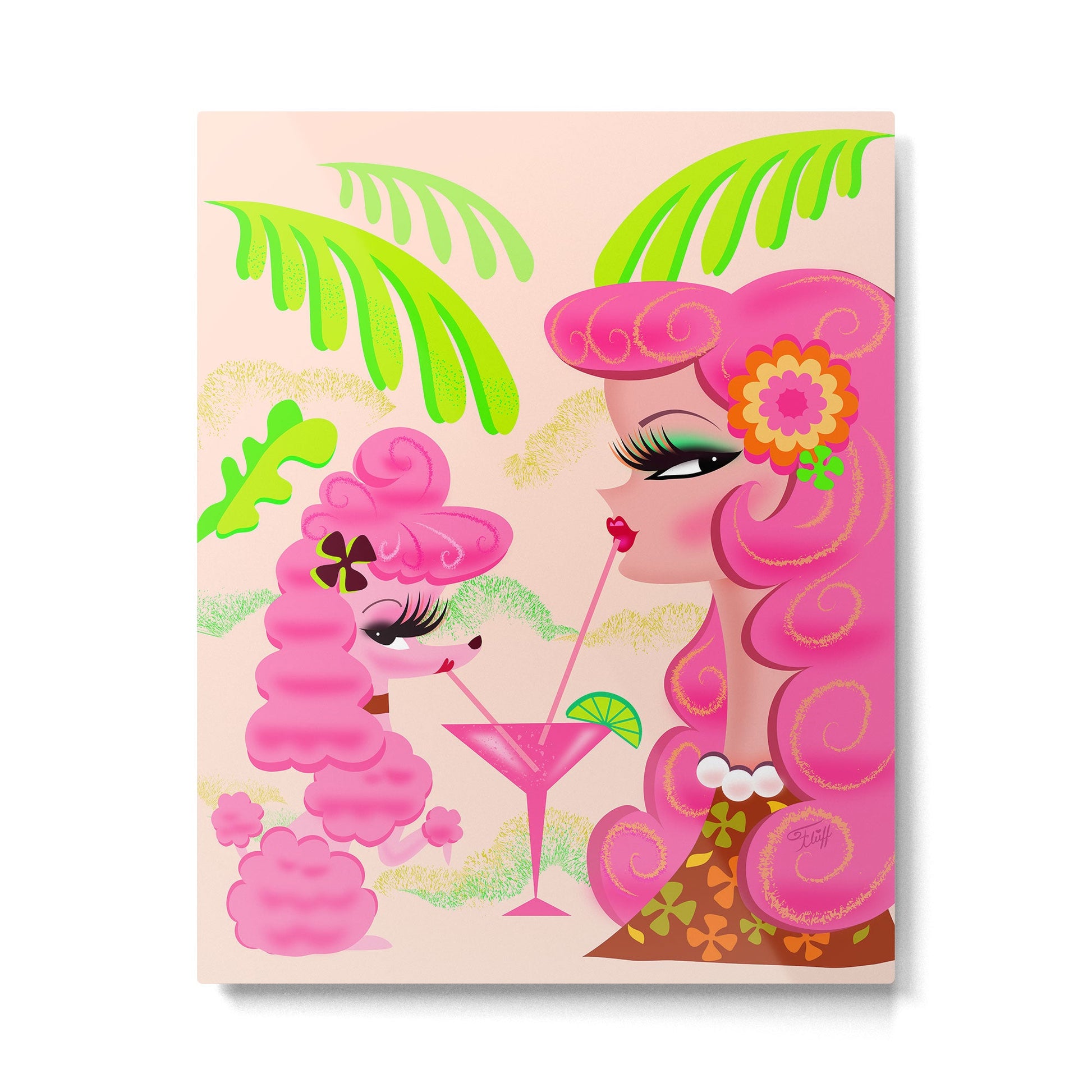 Palm Springs Pink Poodle Martini Girl Metal Print Gallery Image 3