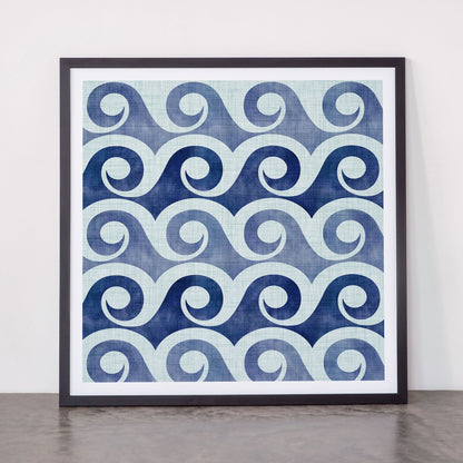 Indigo Geometric Beach Waves Framed Art Print Gallery Image 55