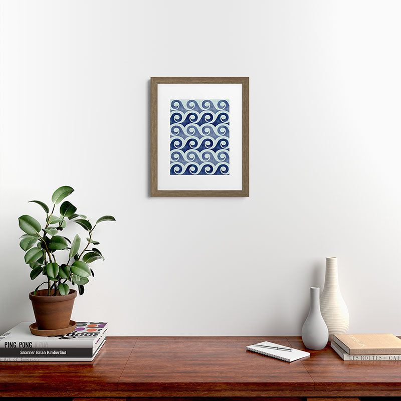Indigo Geometric Beach Waves Framed Art Print Gallery Image 53