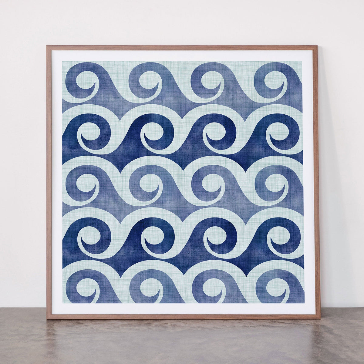 Indigo Geometric Beach Waves Framed Art Print Gallery Image 21