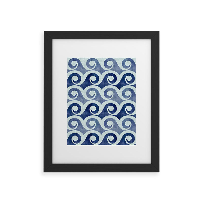 Indigo Geometric Beach Waves Framed Art Print Gallery Image 47
