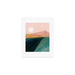 pink, green, gold moon watercolor mountains Art Print Gallery Image 1