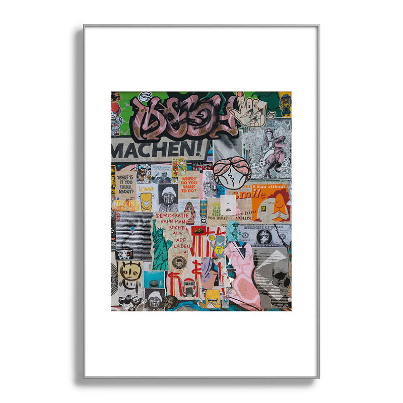 Sticker and graffiti wall background 2 - Berlin street art photography Framed Art Print Gallery Image 100