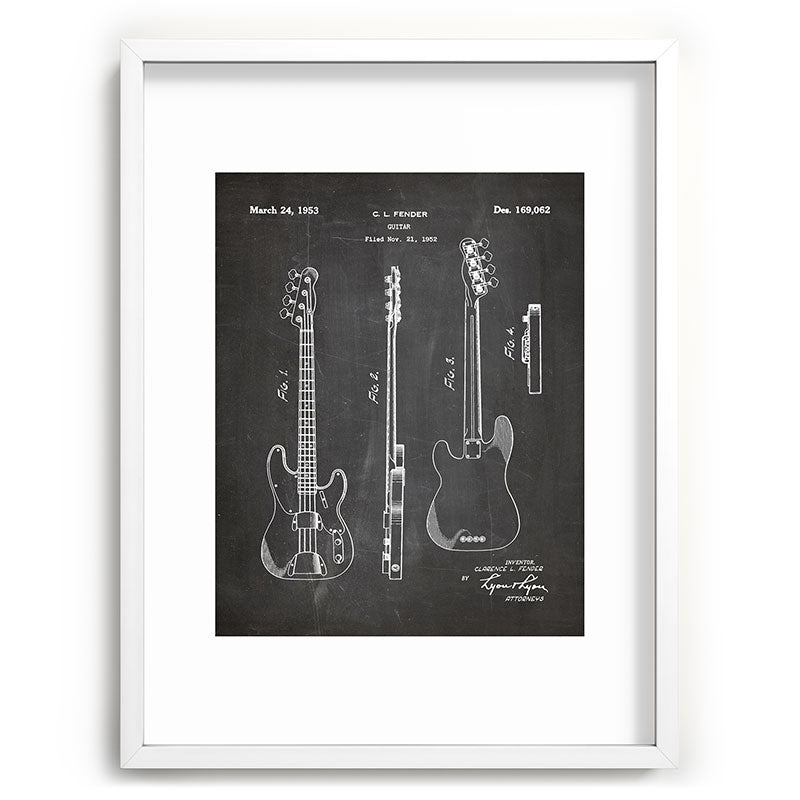 Bass Guitar Patent - Bass Guitarist Art - Black Chalkboard Framed Art Print Gallery Image 108