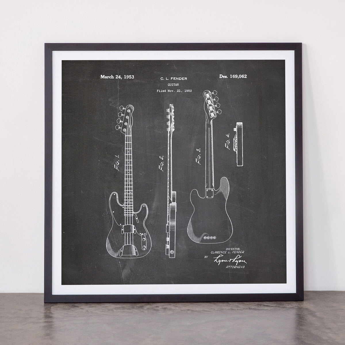 Bass Guitar Patent - Bass Guitarist Art - Black Chalkboard Framed Art Print Gallery Image 55