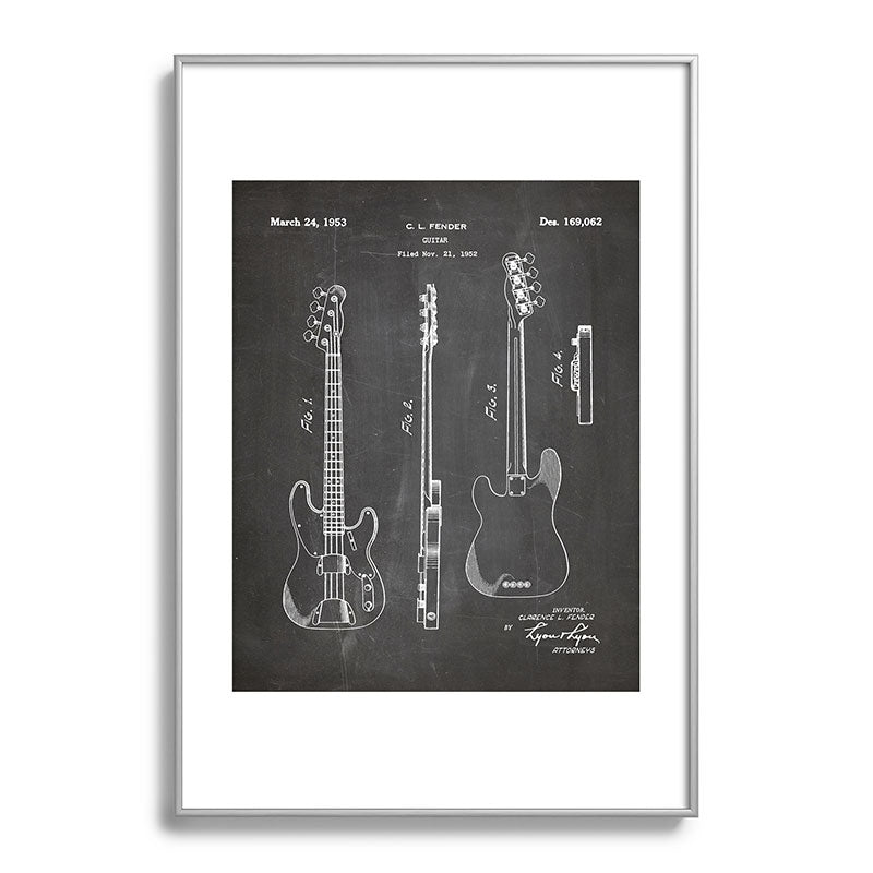 Bass Guitar Patent - Bass Guitarist Art - Black Chalkboard Framed Art Print Gallery Image 132