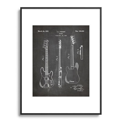 Bass Guitar Patent - Bass Guitarist Art - Black Chalkboard Framed Art Print Gallery Image 115