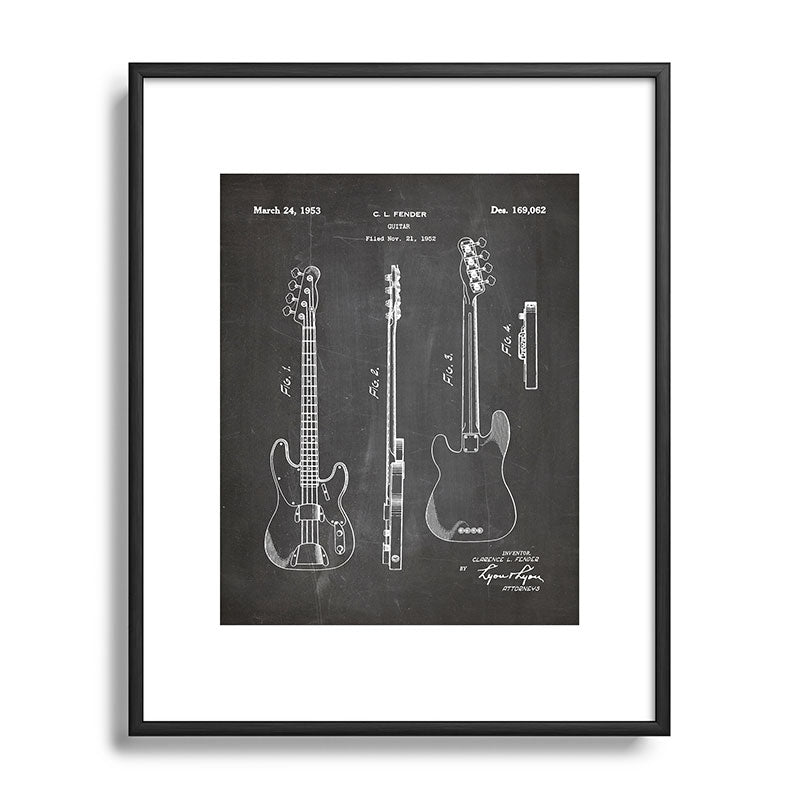 Bass Guitar Patent - Bass Guitarist Art - Black Chalkboard Framed Art Print Gallery Image 111