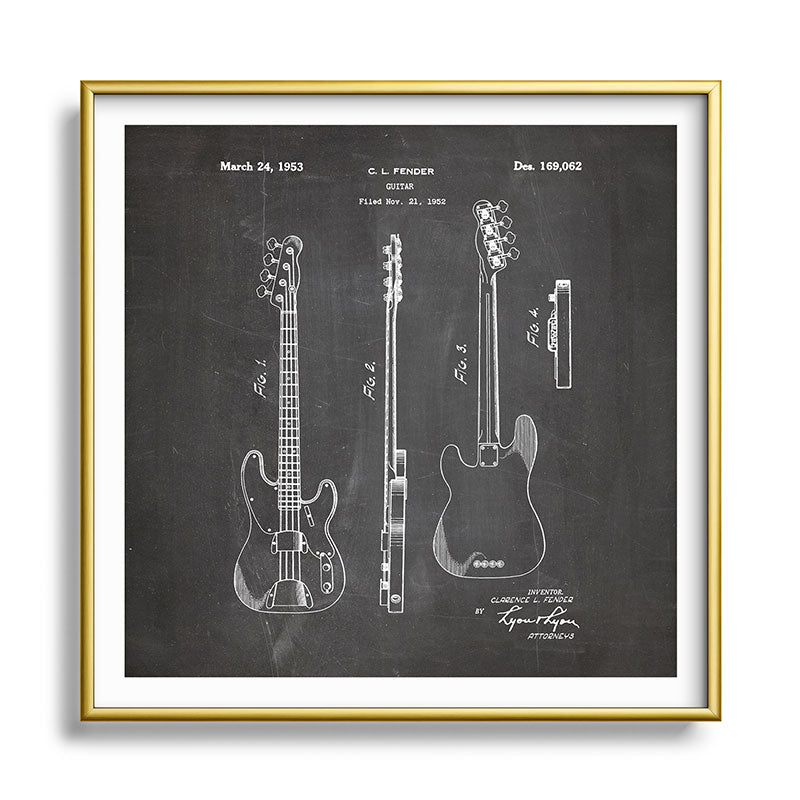 Bass Guitar Patent - Bass Guitarist Art - Black Chalkboard Framed Art Print Gallery Image 133
