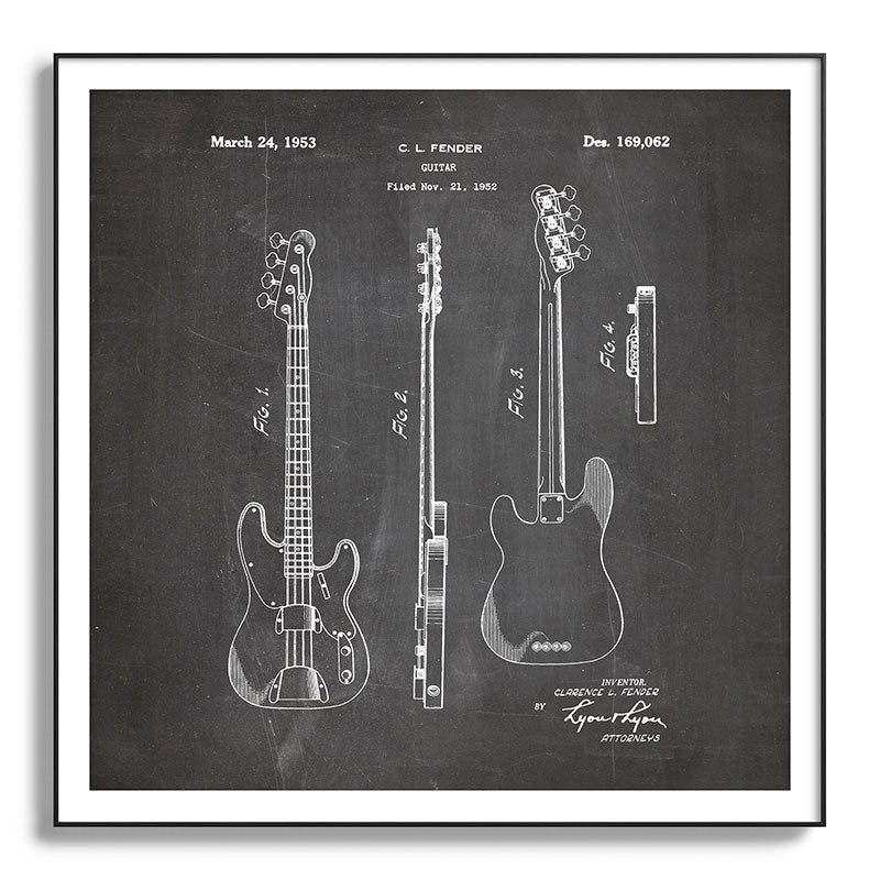 Bass Guitar Patent - Bass Guitarist Art - Black Chalkboard Framed Art Print Gallery Image 130