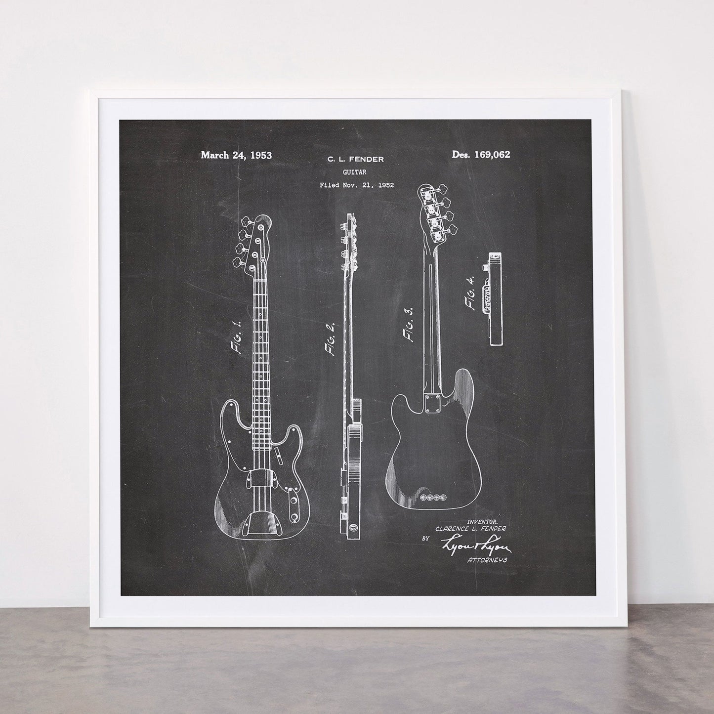 Bass Guitar Patent - Bass Guitarist Art - Black Chalkboard Framed Art Print Gallery Image 43