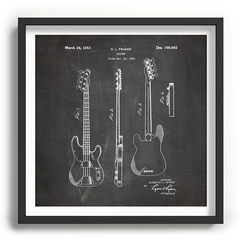 Bass Guitar Patent - Bass Guitarist Art - Black Chalkboard Framed Art Print Gallery Image 93