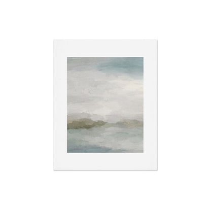 Break in the Weather III - Gray Clouds Sunrise Sage Green Blue Ocean Horizon Abstract Water Painting Art Print Gallery Image 4