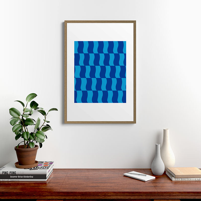 Cobalt Sky Wavy Blocks Framed Art Print Gallery Image 18