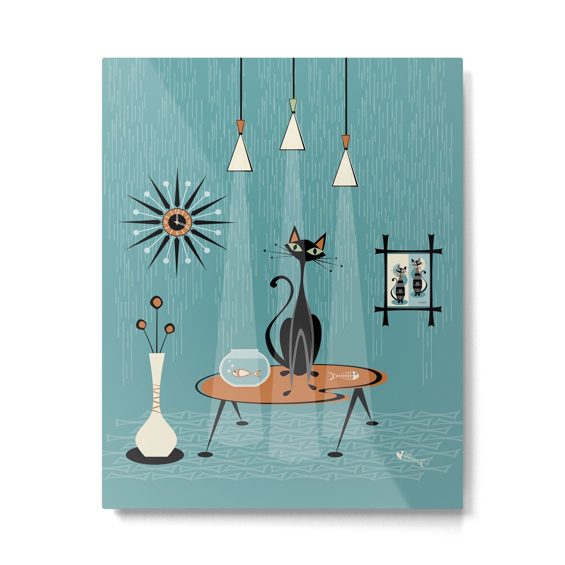 Mid Century Mishchief/ Cat Red Handed I Metal Print Gallery Image 3