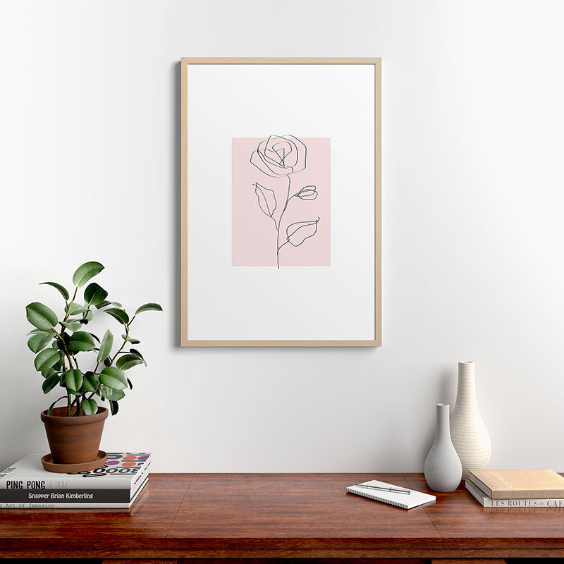 Botanical Line Art, Line Rose, Pink Wall Art, Minimalist Modern Art by Synplus Framed Art Print Gallery Image 20