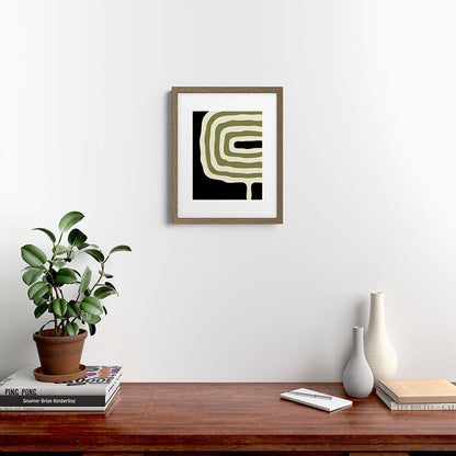Abstract Geometric Rings 234 Black Olive Green and Beige Framed Art Print Gallery Image 15