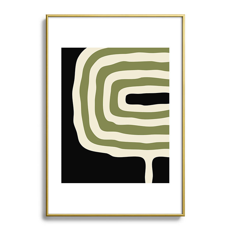 Abstract Geometric Rings 234 Black Olive Green and Beige Framed Art Print Gallery Image 123