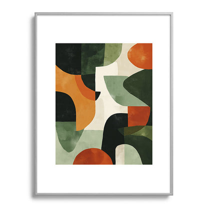 Earthy Mid-Century Abstract Composition in Olive, Rust, and Charcoal Tones Framed Art Print Gallery Image 98