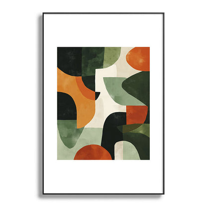 Earthy Mid-Century Abstract Composition in Olive, Rust, and Charcoal Tones Framed Art Print Gallery Image 86