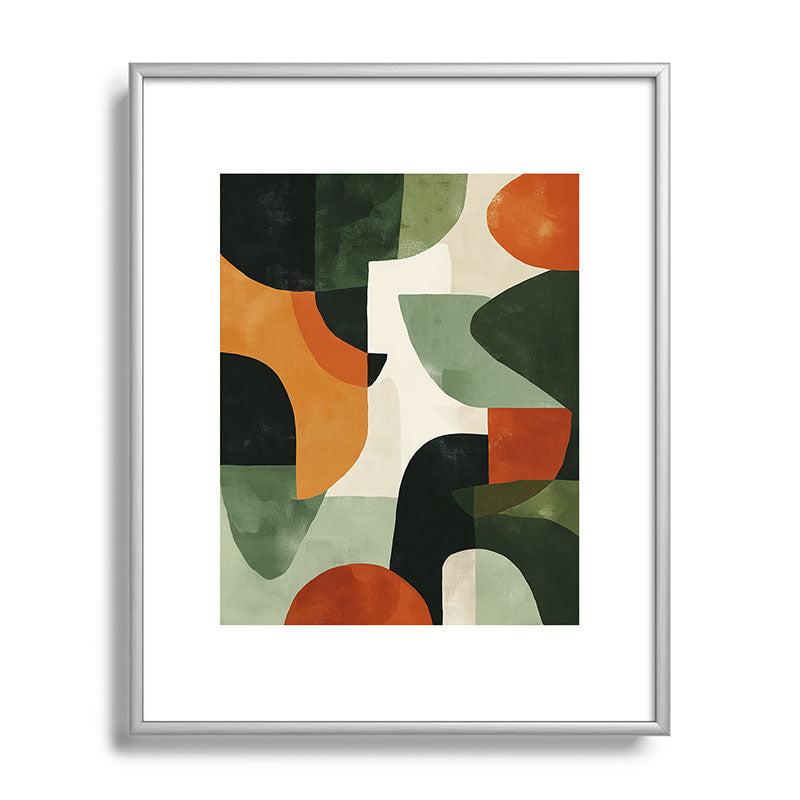 Earthy Mid-Century Abstract Composition in Olive, Rust, and Charcoal Tones Framed Art Print Gallery Image 96
