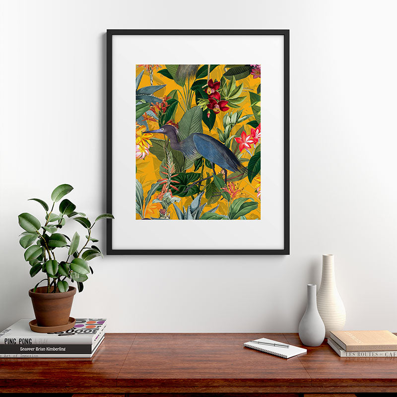 Vintage & Shabby Chic - Sunny Tropical Garden Blue Heron Framed Art Print Gallery Image 9
