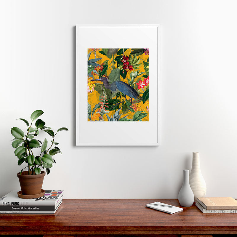 Vintage & Shabby Chic - Sunny Tropical Garden Blue Heron Framed Art Print Gallery Image 37