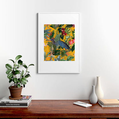 Vintage & Shabby Chic - Sunny Tropical Garden Blue Heron Framed Art Print Gallery Image 37