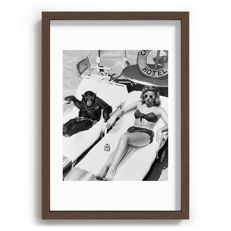 Lady and Chimp Sunbathing, Black and White, Vintage Art Framed Art Print Gallery Image 65