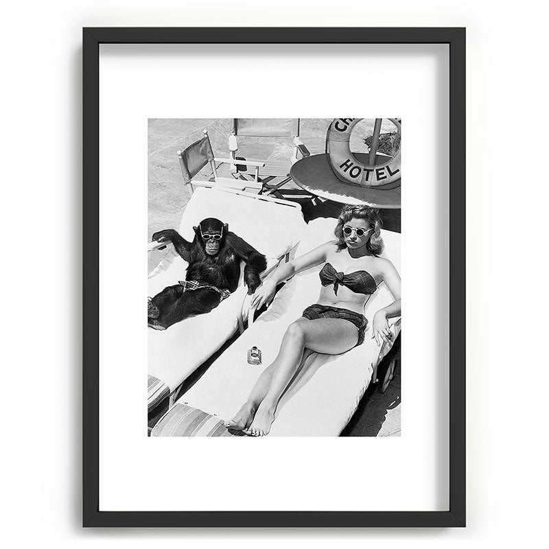 Lady and Chimp Sunbathing, Black and White, Vintage Art Framed Art Print Gallery Image 60