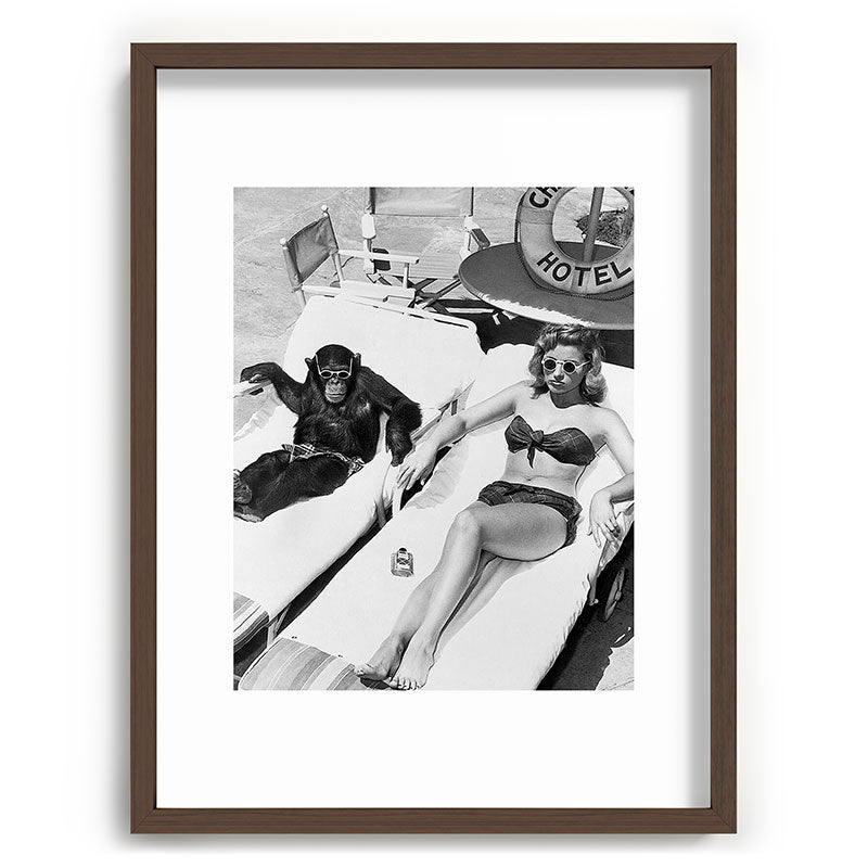Lady and Chimp Sunbathing, Black and White, Vintage Art Framed Art Print Gallery Image 66