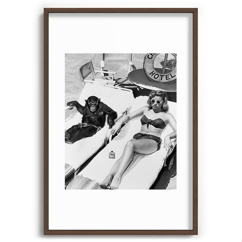 Lady and Chimp Sunbathing, Black and White, Vintage Art Framed Art Print Gallery Image 68