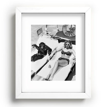 Lady and Chimp Sunbathing, Black and White, Vintage Art Framed Art Print Gallery Image 76