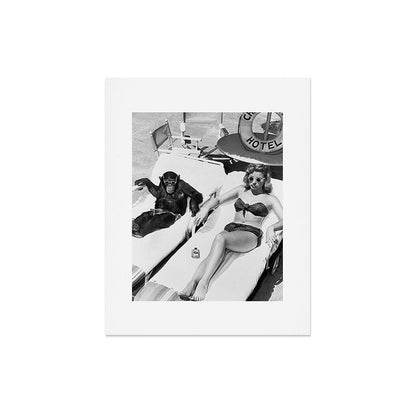 Lady and Chimp Sunbathing, Black and White, Vintage Art Art Print Gallery Image 5