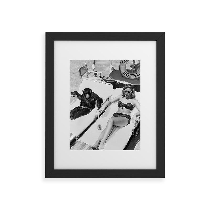 Lady and Chimp Sunbathing, Black and White, Vintage Art Framed Art Print Gallery Image 32