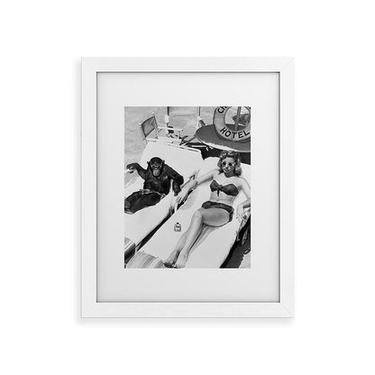 Lady and Chimp Sunbathing, Black and White, Vintage Art Framed Art Print Gallery Image 55