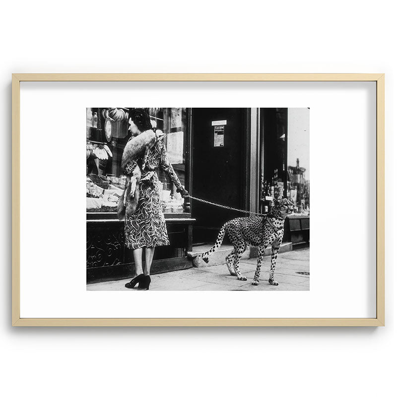 Leopard on a Leash, Black and White Vintage Art Framed Art Print Gallery Image 74
