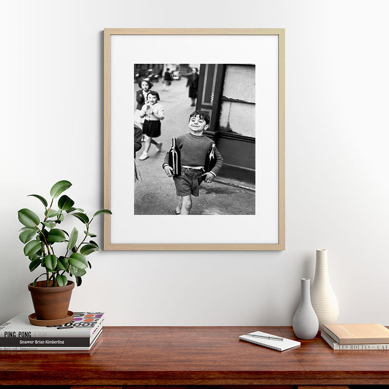 Little Boy and Bottles of Wine, Black and White Vintage Art Framed Art Print Gallery Image 49