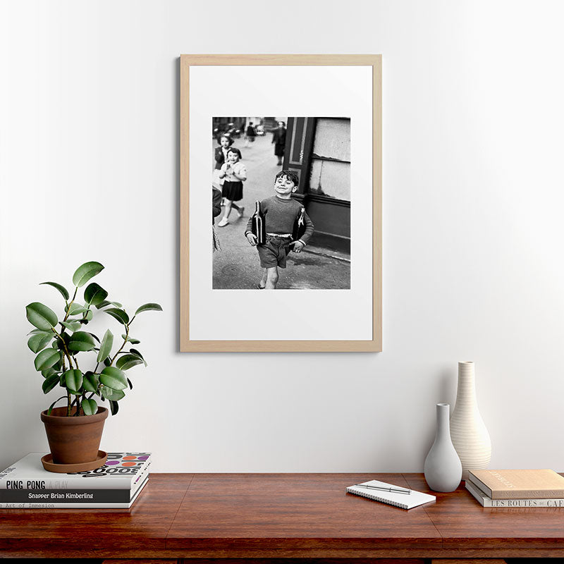 Little Boy and Bottles of Wine, Black and White Vintage Art Framed Art Print Gallery Image 48