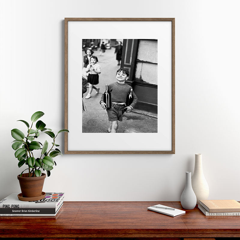 Little Boy and Bottles of Wine, Black and White Vintage Art Framed Art Print Gallery Image 14