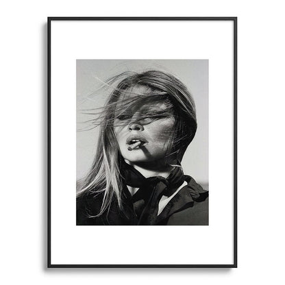 Brigitte Bardot Smoking a Cigarette, Black and White Photograph Framed Art Print Gallery Image 84